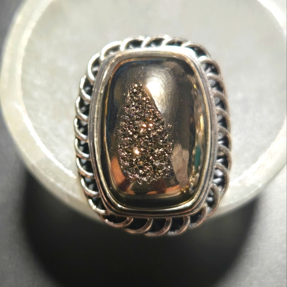 Druzy Sterling Silver Mens Ring PJC 925 India Size 10 - Picture 1 of 5